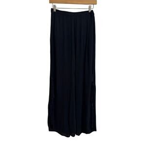 Elan Women S Black Rayon Capri Side Tie Sheer Pants Beach Summer Casual